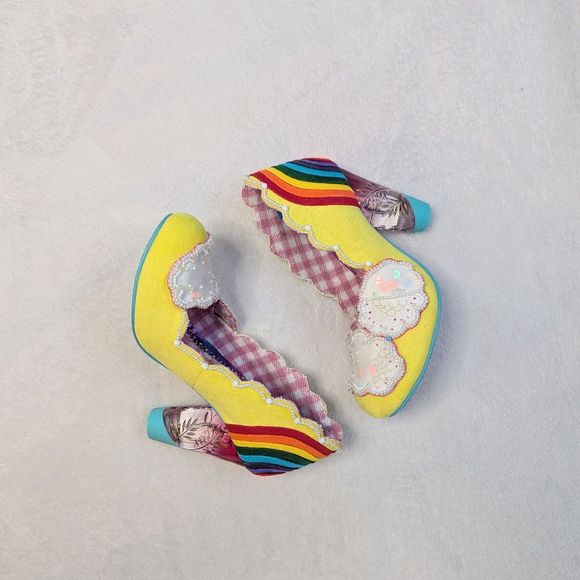 Irregular Choice Shirley Bass Yellow Rainbow Heels With Box - Size 6 - Picture 3 of 16